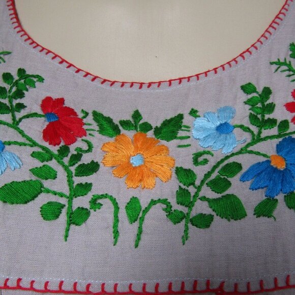 VTG EMBROIDERED Floral M Boho Hippie Festival Peasant Gypsy Fairy Folk Gauze Top - Picture 5 of 10